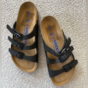 Birkenstock Florida Black Leather Footbed Sandals Sz 7